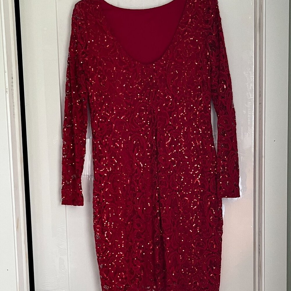 Marina Red Lace and Sequined Dress Size 8 - Picture 2 of 7